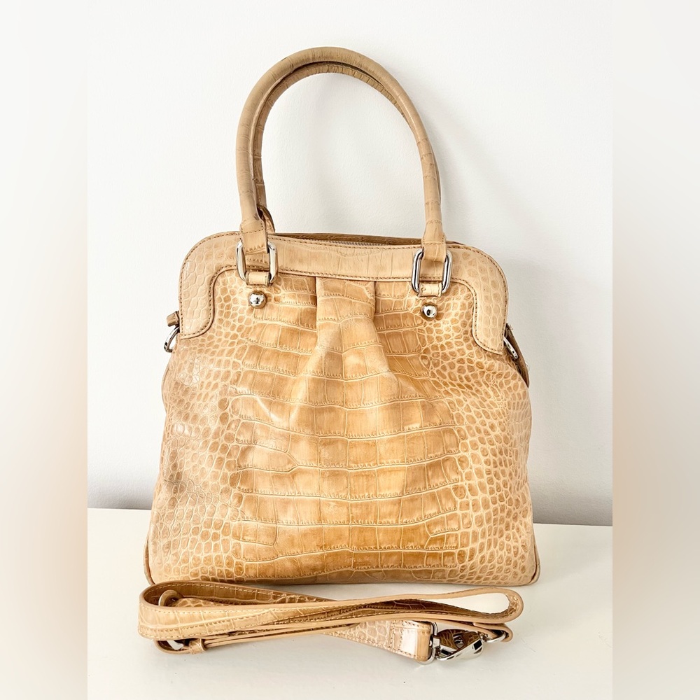 Danier Leather Tan Crocodile-Embossed Tote Bag with Shoulder Strap